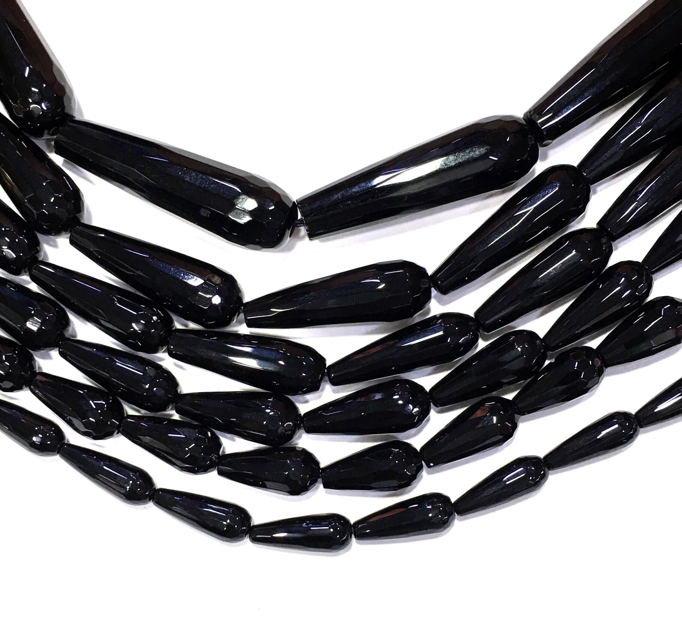thumbnail image 2 of 50pcs Teardrop Faceted Crystal Glass Beads – 13mm X 6mm, Black Opaque – For Jewellery Making 2 of 5