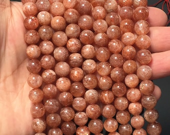 Natural  Sunstone or Orange Moonstone Round Beads Energy Gemstone Loose Beads DIY Jewelry Making Design for Bracelet AAAAA Quality 6mm 8mm