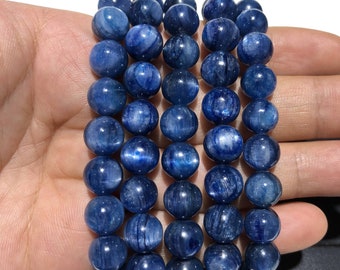 Natural Blue Kyanite Bracelet Round Bead Healing Energy Gemstone Loose Beads Bracelet for Jewelry Making Fashion Design AAA Quality 7.5 inch