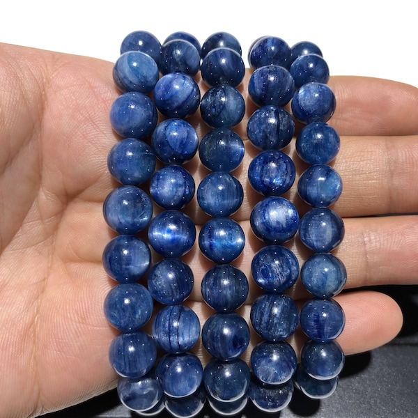 Natural Blue Kyanite Bracelet Round Bead Healing Energy Gemstone Loose Beads Bracelet for Jewelry Making Fashion Design AAA Quality 7.5 inch
