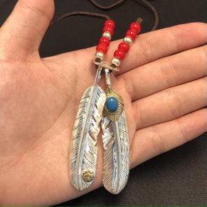 Japan Takahashi Goro White Silver Feather Pendant Necklace Leather Necklace 65cm White Sterling 925 Silver Hip Hop style Fashion Necklace