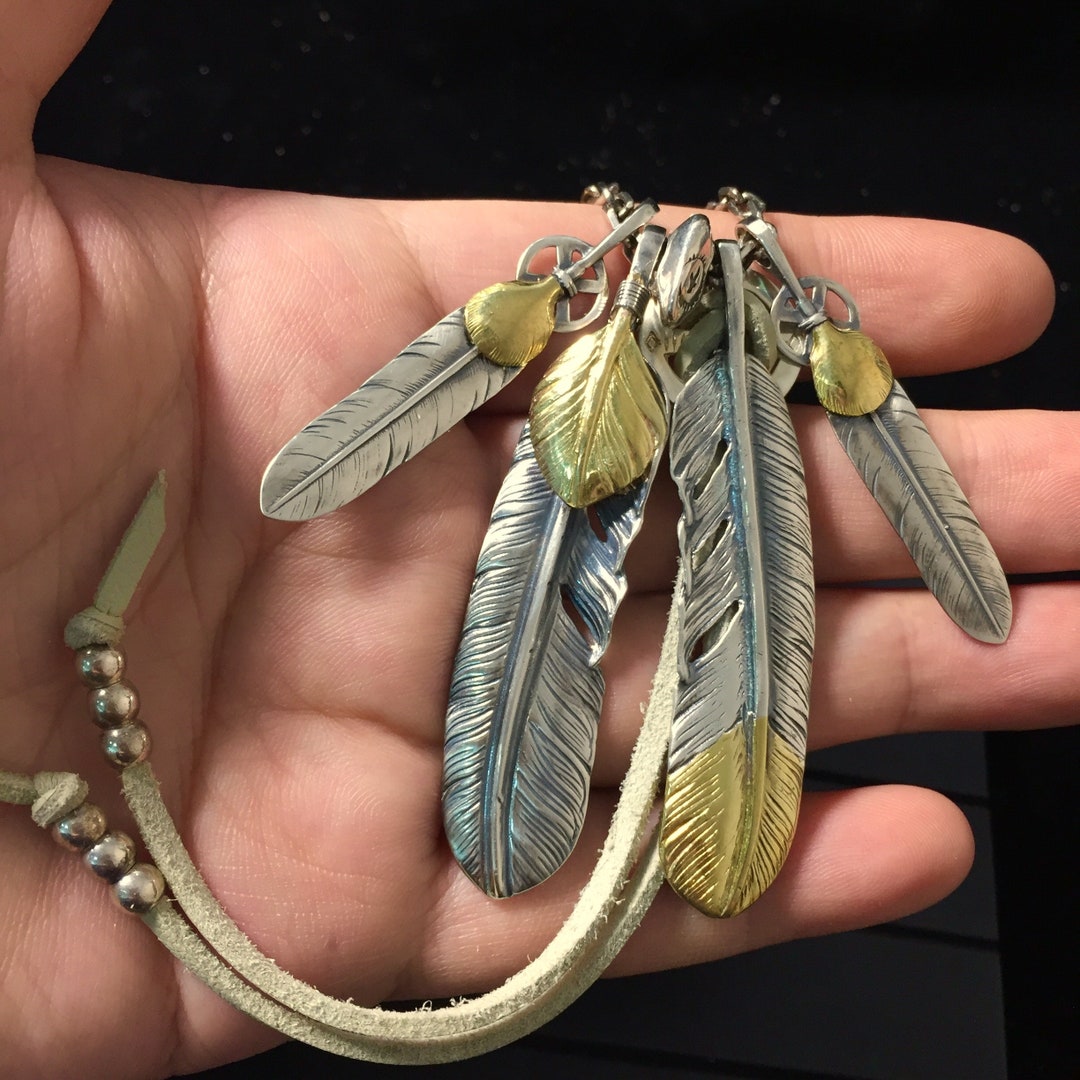 Japan Takahashi Goro Silver Feather Leather Necklace Japan Takahashi Goro Silver Feather Leather Necklace