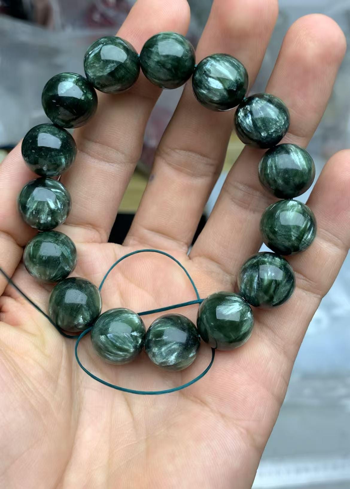 Natural Green Seraphinite Bracelet Round Bead Healing & Energy