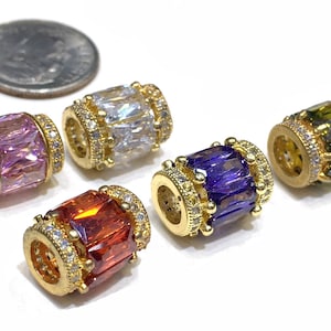Dije de tubo micropavé de circonita cúbica de 9 x 12 mm y espaciador de pulsera, cuenta pavé de circonita cúbica, cuenta de rodio y metal de cañón para diseño de joyería
