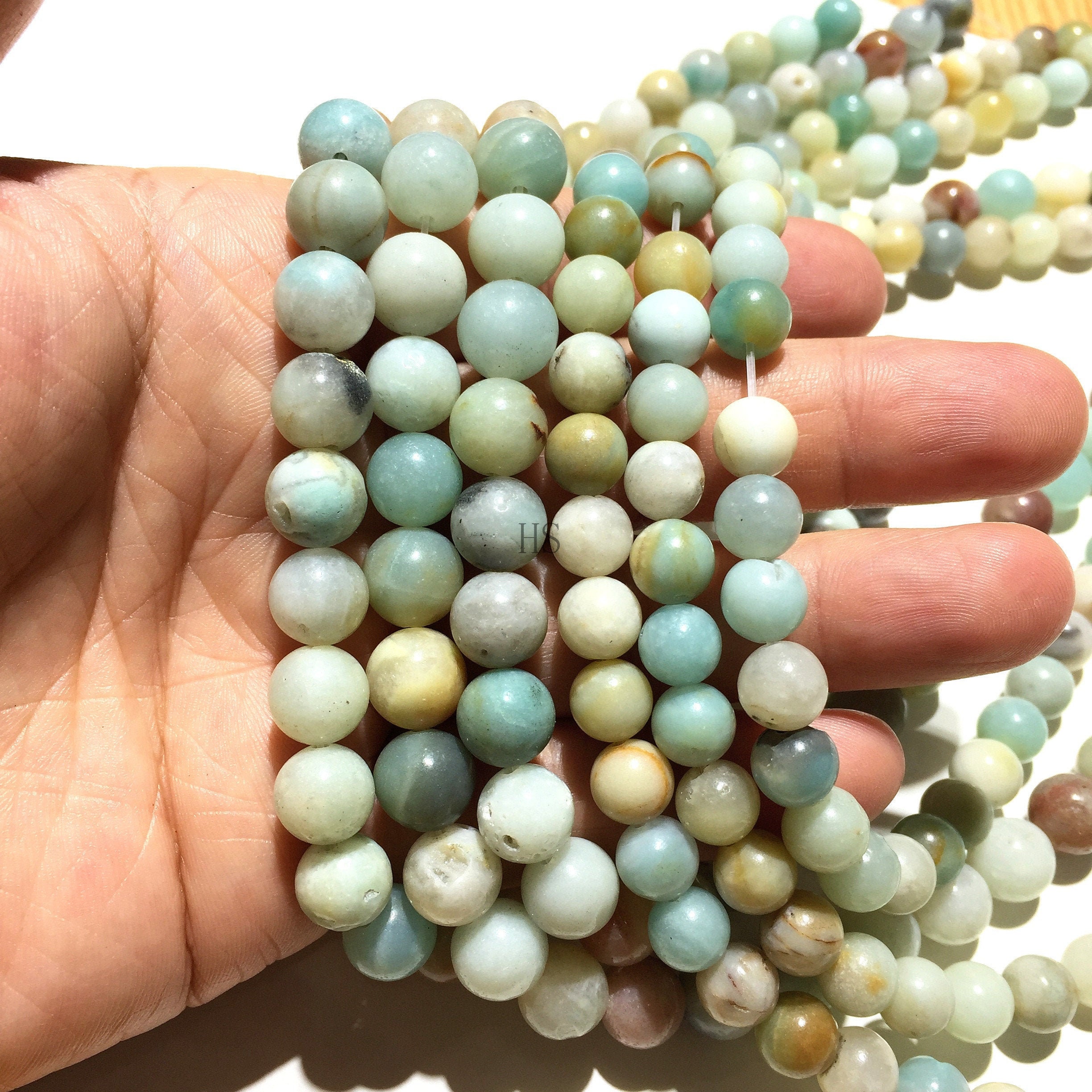 Collana In Pietre Naturali Rondelle Di Amazzonite E Acquamarina 5x8mm 18'' Fatto A Mano