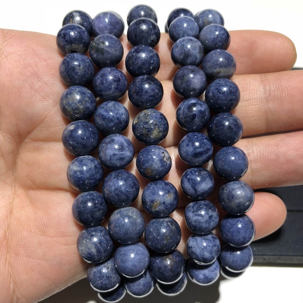 Natural Blue Sapphire Bracelet Round Beads Healing Energy Gemstone Loose Bead Bracelet for Jewelry Making Fashion Design AAA Quality 7.5inch