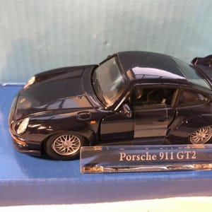 Cararama Porsche 911 GT2 Diecast Model Car - Scale 1/43 - Blue - Diecast Metal Collectors Model - Original Box - Vintage