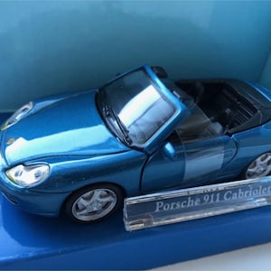 Cararama Porsche 911 Convertible Diecast Model Car - Scale 1/43 - Blue - Diecast Metal Collectors Model - Original Box - Vintage