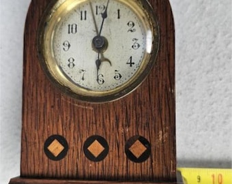 Unique Hand Made Table Alarm Clock - Made in Yugoslavia 1940s - Brown - 14x8cm/5.5x3.1in - Working Condition - Vintage