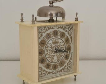 Insa Wooden Table Alarm Clock - Made in Yugoslavia 1970 - White - 11x16cm/4.3x6.3in - Working Condition - Vintage