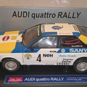 Sun Star Audi Quattro No.4 Rally Car Diecast Model Car - Scale 1/18 - White/Blue - Diecast Metal Collectors Model - Original Box - Vintage