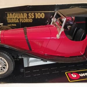 Bburago Jaguar SS100 Targa Florio (1937) Diecast Model Car - Scale 1/18 - Red - Diecast Metal Collectors Model - Original Box - Vintage