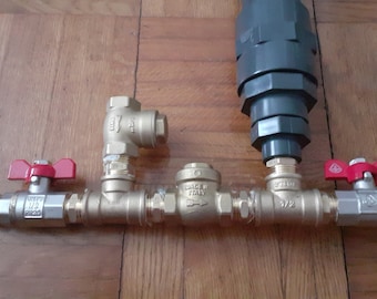 Ensemble complet ou kit de pompe à eau pour bélier hydraulique 1/2 po. Acier et laiton avec réservoir en PVC
