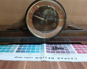 Gold Anker Wooden Table Clock - Made in Germany 1950s - Dark Brown - Rare - 60x25cm/23.6x9.8in - Working Condition - Vintage