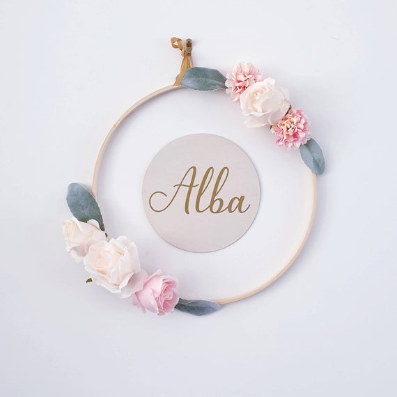 Couronne Fleur Prenom Bebe Personnalisable Avec Plaque Etsy