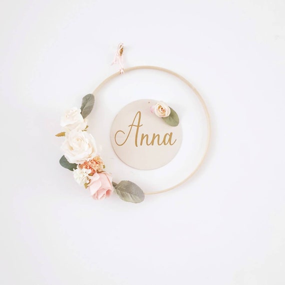 Couronne Fleurs Prenom Bebe Personnalisable Avec Plaque Etsy