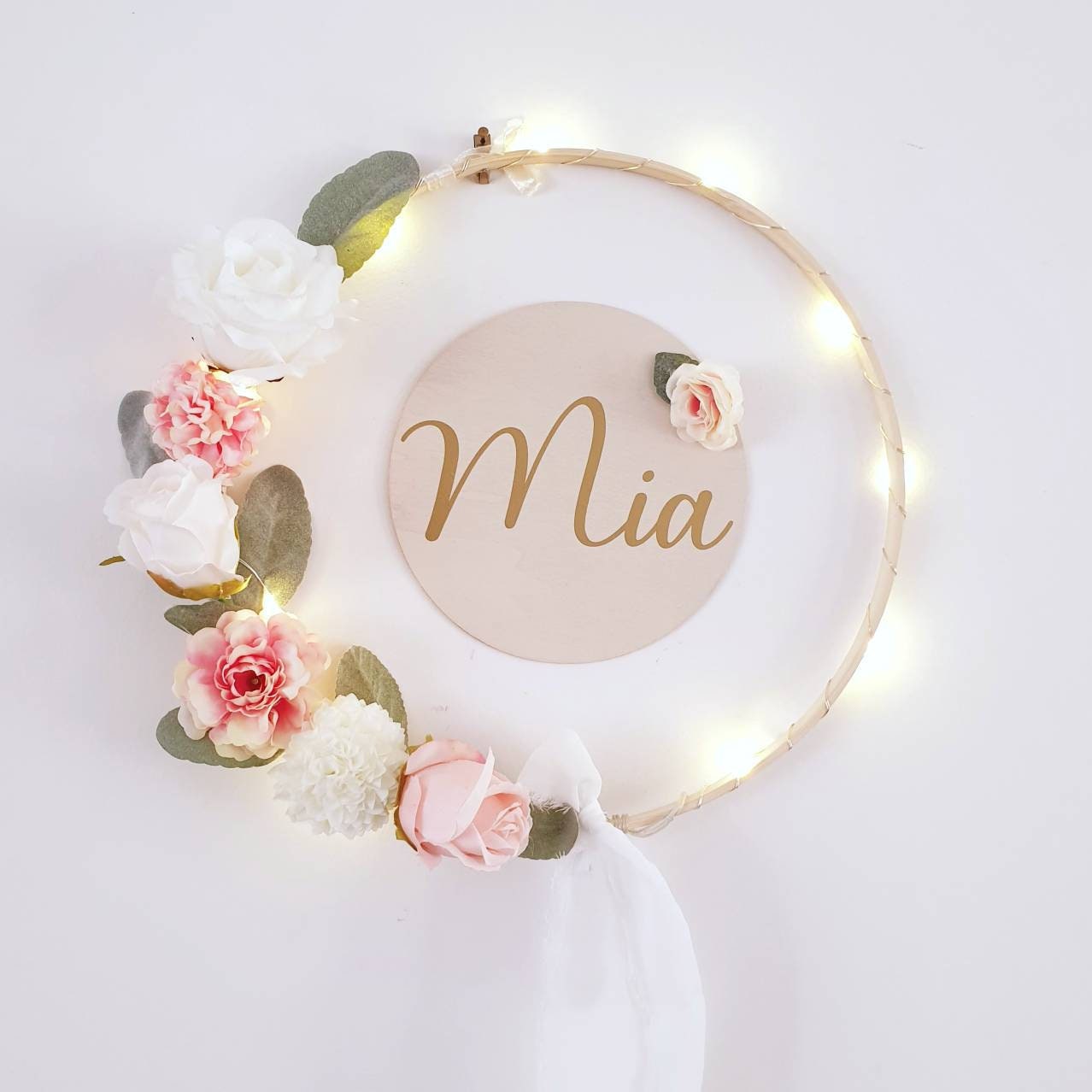 Couronne Fleur Prenom Bébé Personnalisable avec Plaque Led