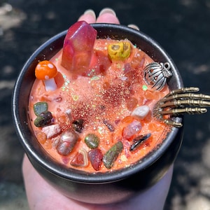 Cauldron Candle: Vegan Soy Wax, Crystals & Charms, Witchy Gift