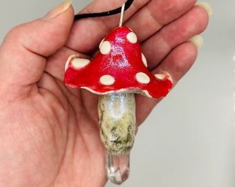 Mushroom necklace, Crystal mushroom necklace, mushroom jewelry, hippie jewelry