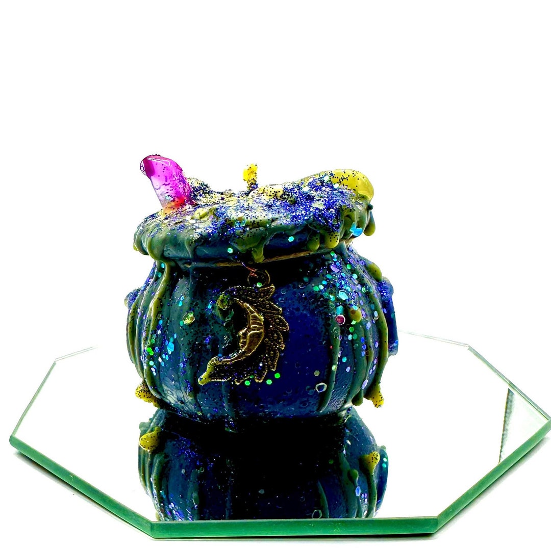 Candle With Crystals Cauldron Candle Mystical Candle Moon Etsy