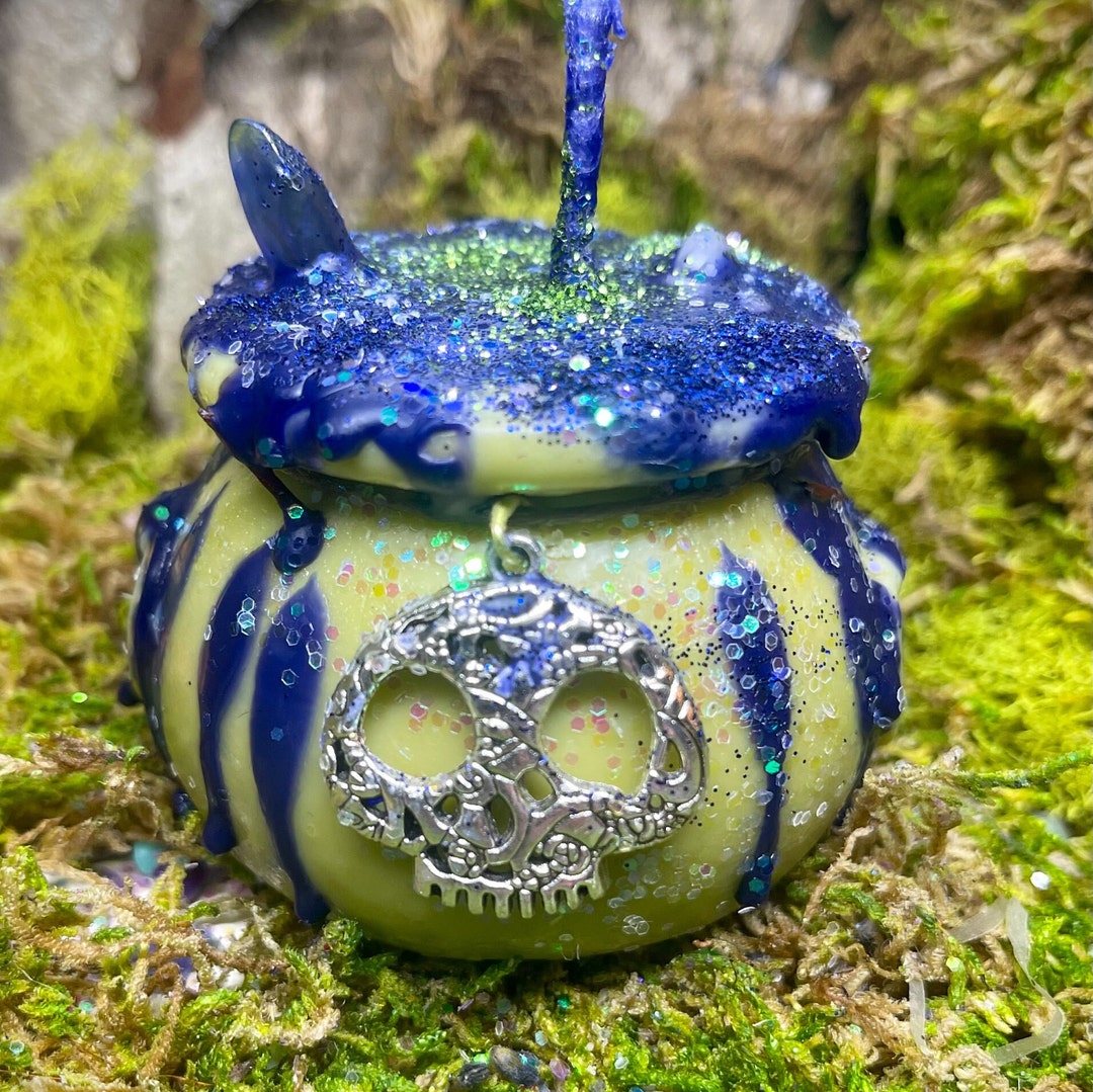 Candle With Crystals, Cauldron Candle Filled With Assorted Crystals and