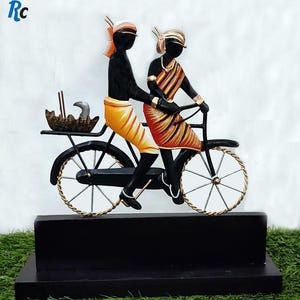 Tribal Couple on Cycle Handmade Wrought Iron Showpiece For Table / Living Room Decor