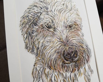 Custom pet portraits I One-pet I Watercolour finished with metallic gold and silver I Made to order I [example piece]