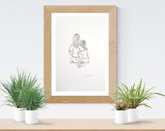Me and Mum I Mothers day art I Original figurative drawing  I Mother and Daughter 'mum'