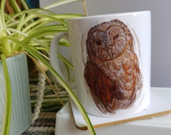 Country Cottage Owl Mug I Unique Animal art I From Original paintings I Farmhouse style decor I Ceramic Decor