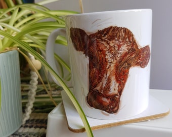 Country Cottage Cow Mug I Unique Animal art I From Original paintings I Farmhouse style decor I Ceramic Decor