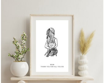 Mothers Day I Figurative A4 art print I Personalised wording I Option to embellish with metallic ink to finish