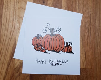 Tarjeta de felicitación de Halloween con calabaza: diseño original, papel reciclado