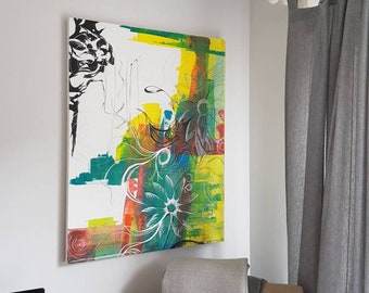 Flowers bring the light I Original painting on canvas I Acrylic and metallic marker I home decor I abstract art