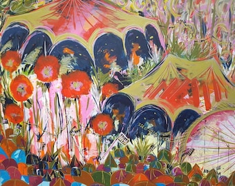 Festival Acrylic Painting on Canvas with Gold Leaf (143x114cm)