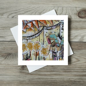 Biglietto d'auguri fatto a mano che disegno da opere d'arte originali, tema astratto del festival e spazio vuoto all'interno
