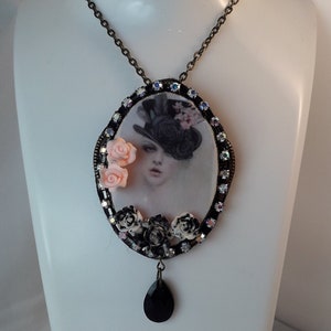 Gothic necklace Woman in black hat, Gothic woman necklace, Glam necklace, Rock necklace