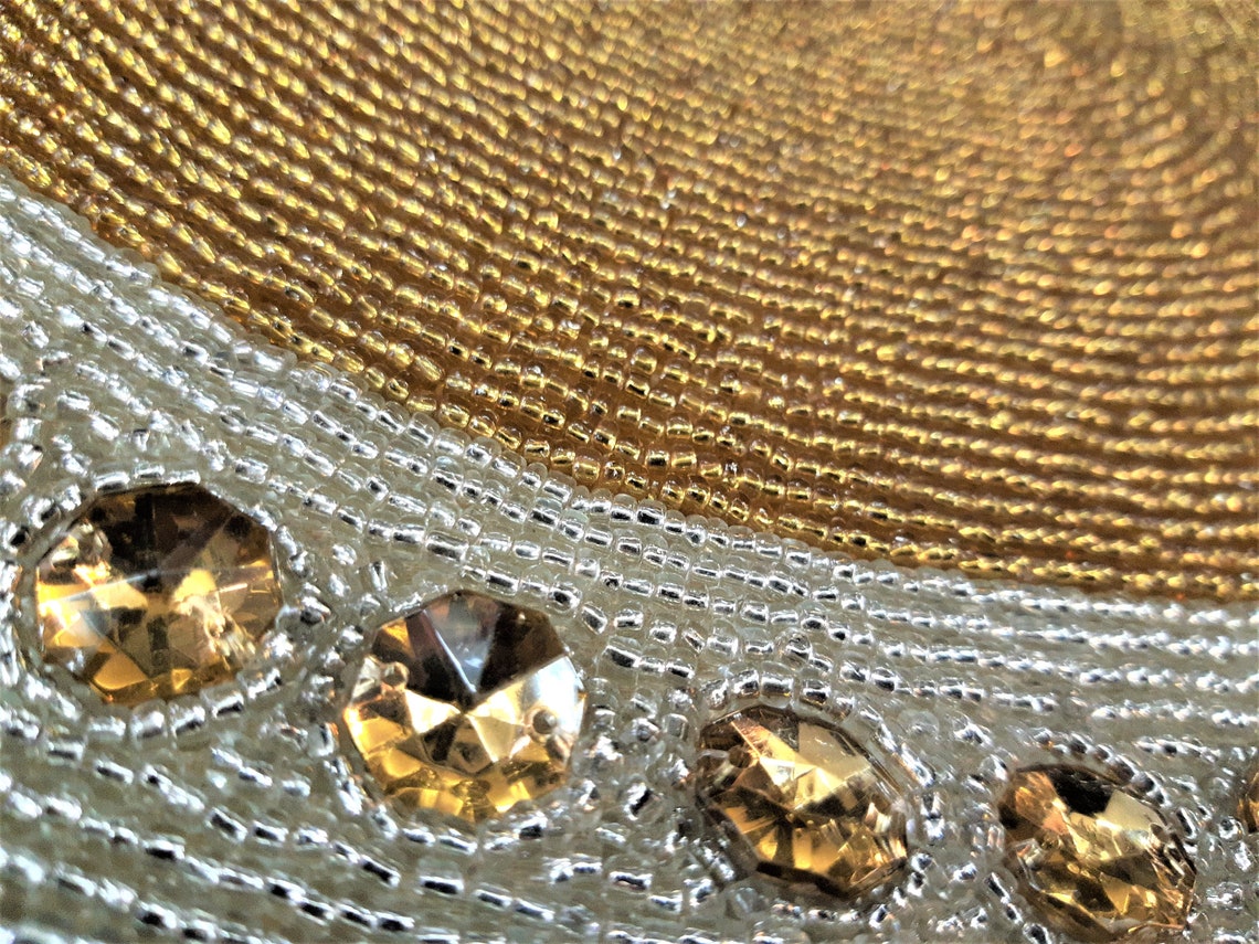 Set Of 2 Beaded Placemat Gold and Gold Beads Placemats Etsy