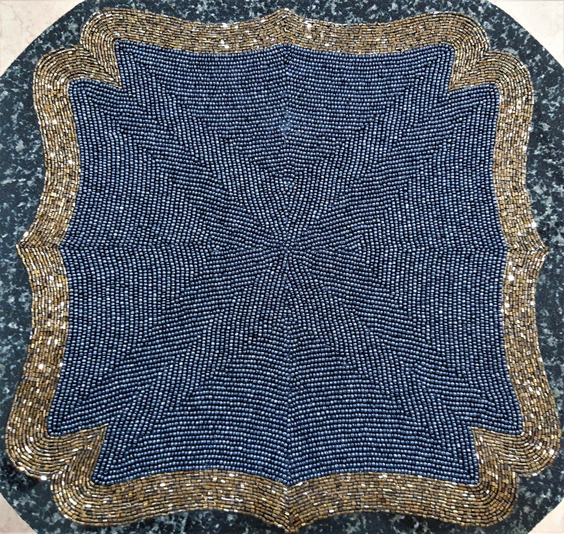 Set Of 2 Luxury square blue and gold glass beaded Placemat Etsy