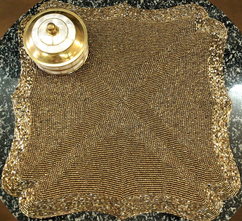 Set Of 2 Sparkling Gold Color Beaded Placemat luxury table Etsy