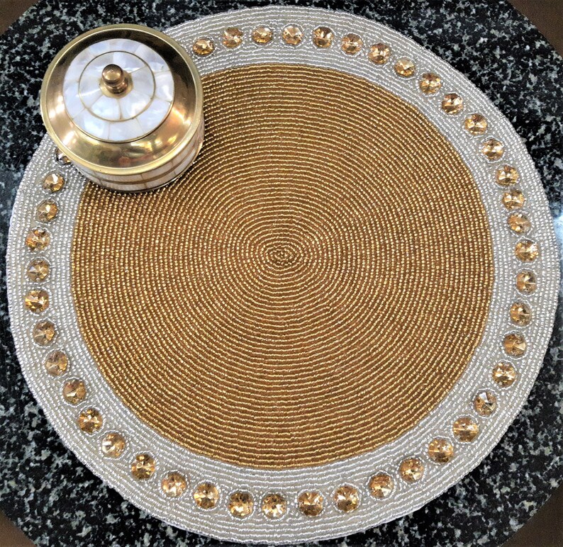 Set Of 2 Beaded Placemat Gold and Gold Beads Placemats Etsy