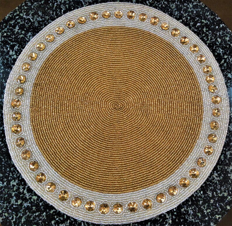 Set Of 2 Beaded Placemat Gold and Gold Beads Placemats Etsy
