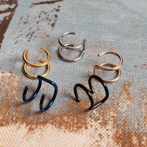 Double Cuff Ear Clips Stainless Steel Cuff Clips On Non Piercing Cartilage Cuffs Ear Jewelry Black Gold Silver Ear, Gift for Her Him