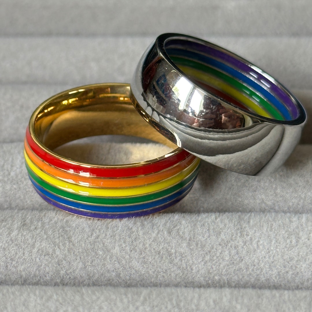 Tungsten Rainbow Pride Ring, LGBTQ Wedding Band, 8mm Width - Etsy