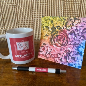 Arc-en-ciel abstrait rose - carte de voeux vierge 5 x 5 - enveloppe incluse - papier cartonné de qualité - archives - une petite oeuvre d'art pour vous