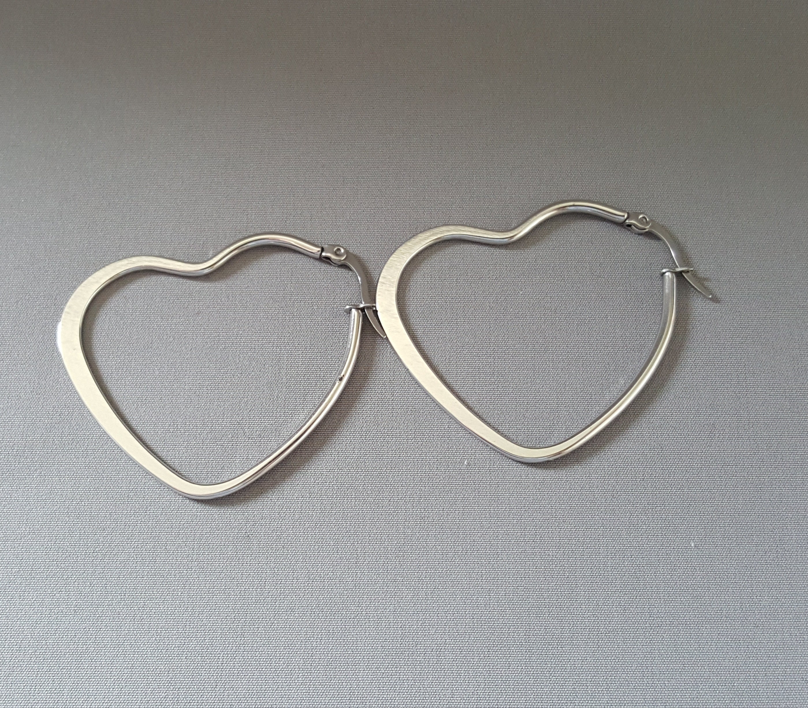 Heart Hoop Earrings Silver Hearts Hypoallergenic Earrings - Etsy UK