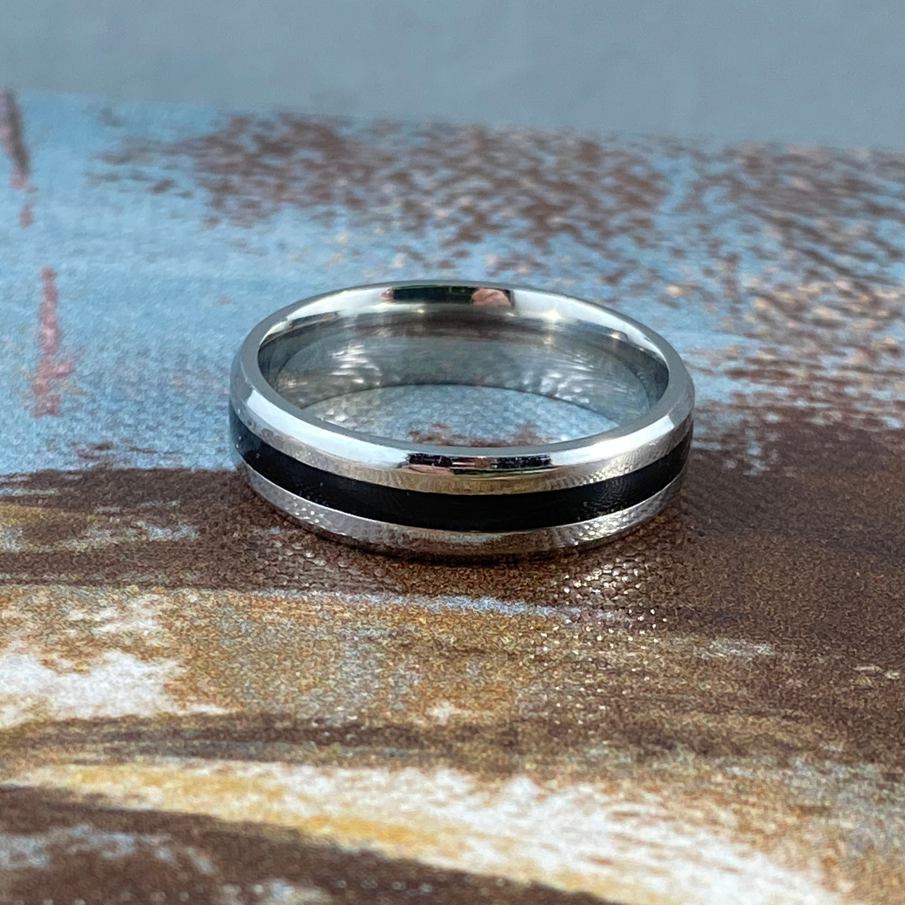 6mm Stainless Steel Black Silver Men Women Wedding Band Wood Effect Ring M to Z1 6mm Stainless Steel Black Silver Men Women Wedding Band Wood Effect Ring M to Z1