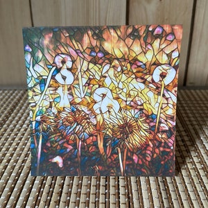Vitrail pissenlits - carte de voeux vierge 5 x 5 - enveloppe incluse - papier cartonné de qualité - archives - une petite oeuvre d'art pour vous