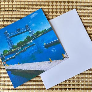 Pont de Port Colborne - carte de voeux vierge 5 x 5 - enveloppe incluse - papier cartonné de qualité - archives - une petite oeuvre d'art pour vous