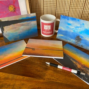 5 cartes de voeux vierges faites main, photographies de la nature coucher de soleil au lever du soleil à aquarelle, 5 x 7 7 x 5, enveloppes kraft incluses, merci, anniversaire