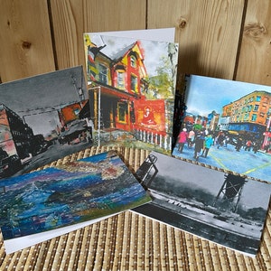 5 Handmade Blank Greeting Cards, Street Views Photography to Watercolor, 5X7 7X5, Kraft Envelopes Included, Thank You, Birthday